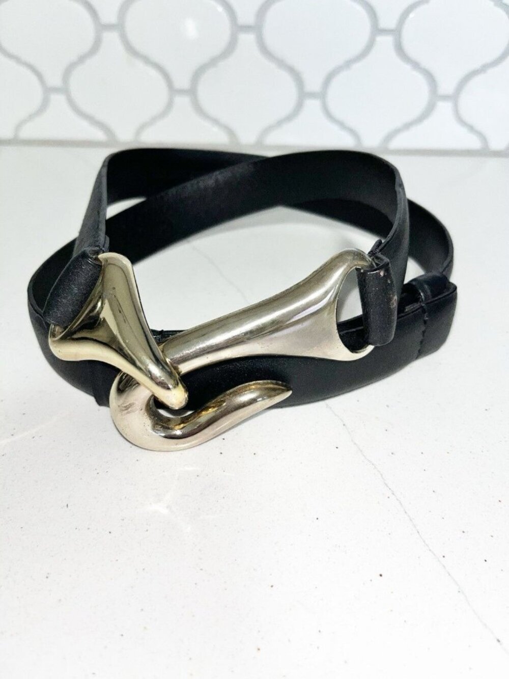 Set of 2 Chico's Adjustable Slide Genuine Leather Belts Women’s Sz M/L Black - Picture 2 of 8